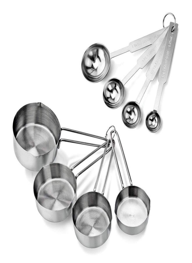 RABBONIX Stainless Steel Measuring Cups & Spoon Combo for Dry or Liquid/Kitchen Gadgets for Cooking & Baking Cakes/Measuring Cup Set Combo with Handles (Set of 4 Cups and 4 Spoons) - Image 1